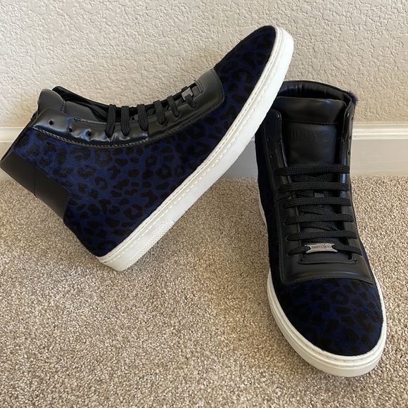 Men’s Jimmy Choo Leopard Print Calf Hair High Tops - Picture 1 of 9